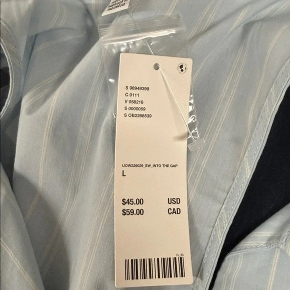 Urban Outfitters‎ Light Blue Pinstripe Sleeveless Button Down Vest Top Large NEW